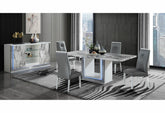 YLIME WHITE MARBLE DINING TABLE + GREY 4 Chair DC