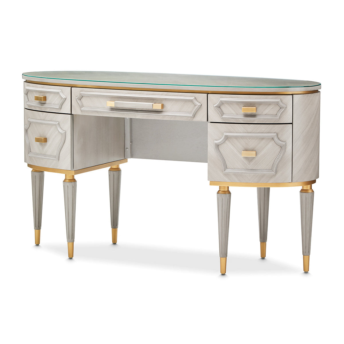 St. Charles Vanity/Desk w/Glass Top 2pc Dove Gray