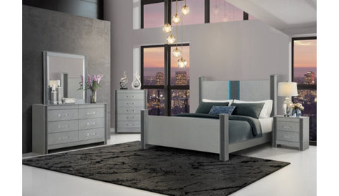 LOGAN SILVER Bedroom Set LED AND SPEAKERS