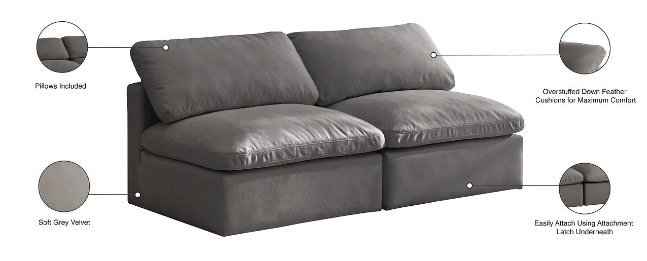 Plush Velvet Standard Modular Down Filled Cloud-Like Comfort Overstuffed 70" Arm