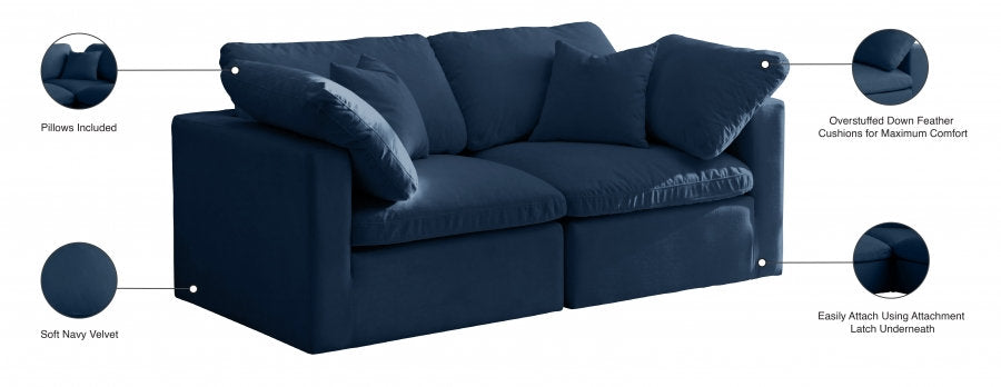 Plush Velvet Standard Modular Down Filled Cloud-Like Comfort Overstuffed 70" Sofa