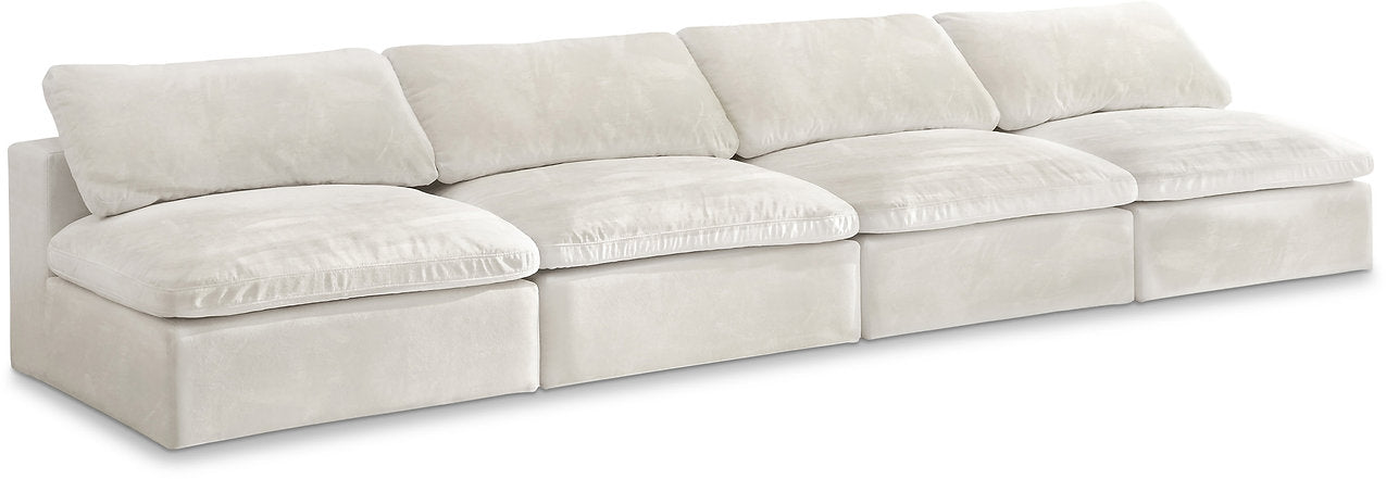 Cozy Velvet Modular Fiber Filled Cloud-Like Comfort Overstuffed 156" Armless Sof