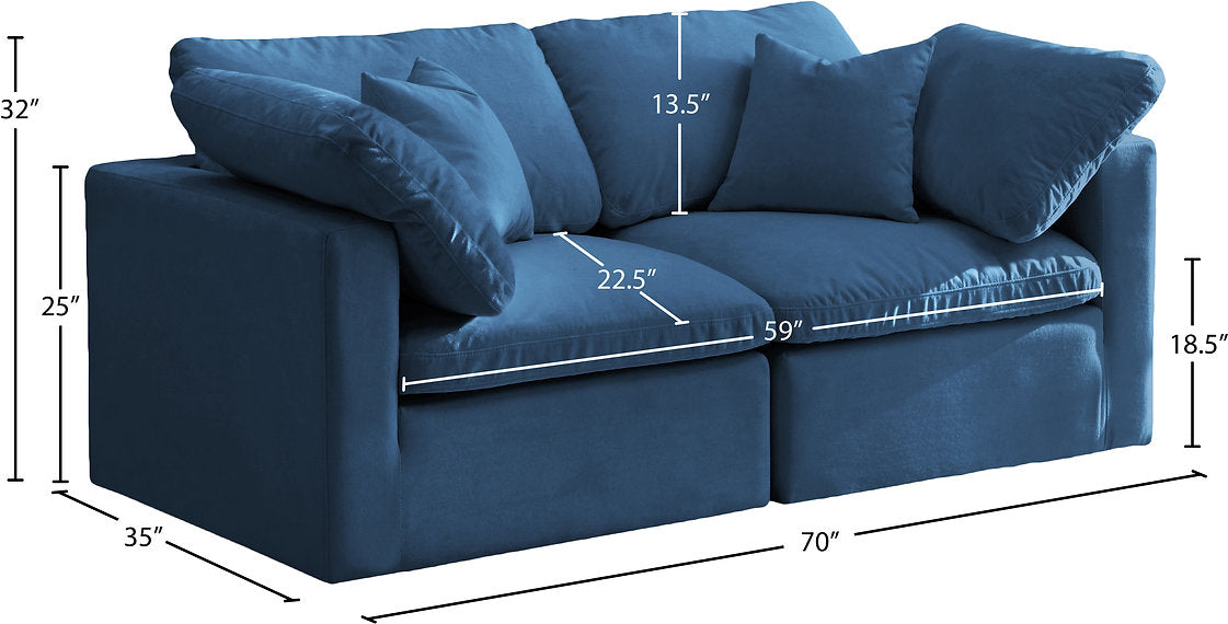Plush Velvet Standard Modular Down Filled Cloud-Like Comfort Overstuffed 70" Sofa