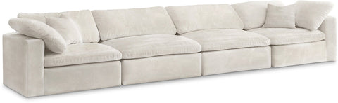 Cozy Velvet Modular Fiber Filled Cloud-Like Comfort Overstuffed 158" Sofa