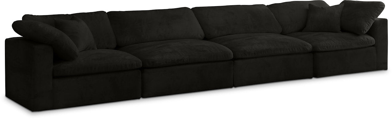 Cozy Velvet Modular Fiber Filled Cloud-Like Comfort Overstuffed 158" Sofa